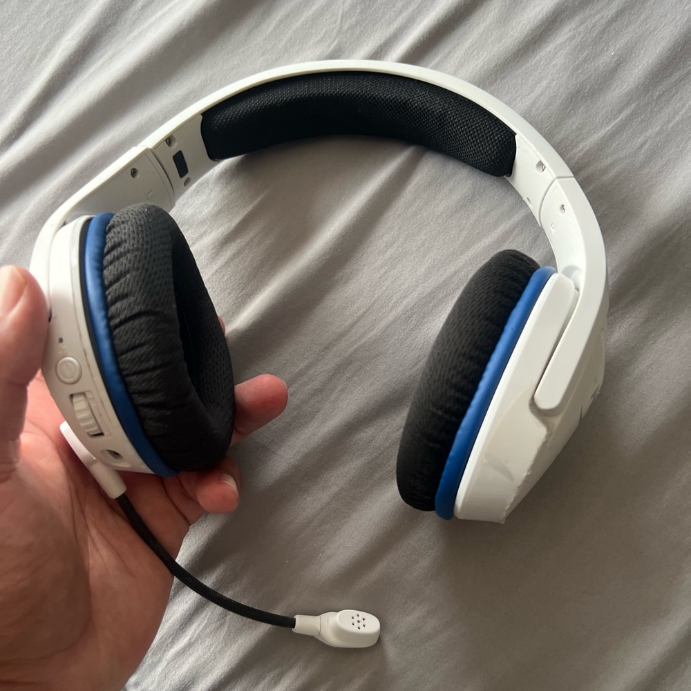 White and Blue Wireless Headphones